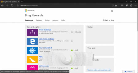 Win10 Edge浏览器用户可获得额外必应奖励积分
